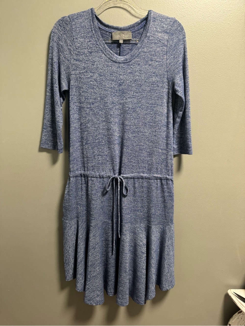 Sunday in Brooklyn Anthropologie Heathered Blue Drawstring 3/4 Sleeve Dress S